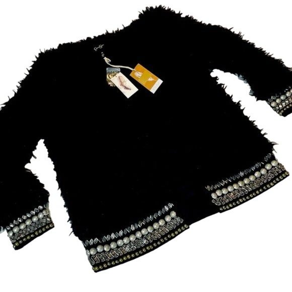 Jessica Simpson Kassidy Embellished Faux-Shearling Black Studded Jacket XS - Picture 2 of 15